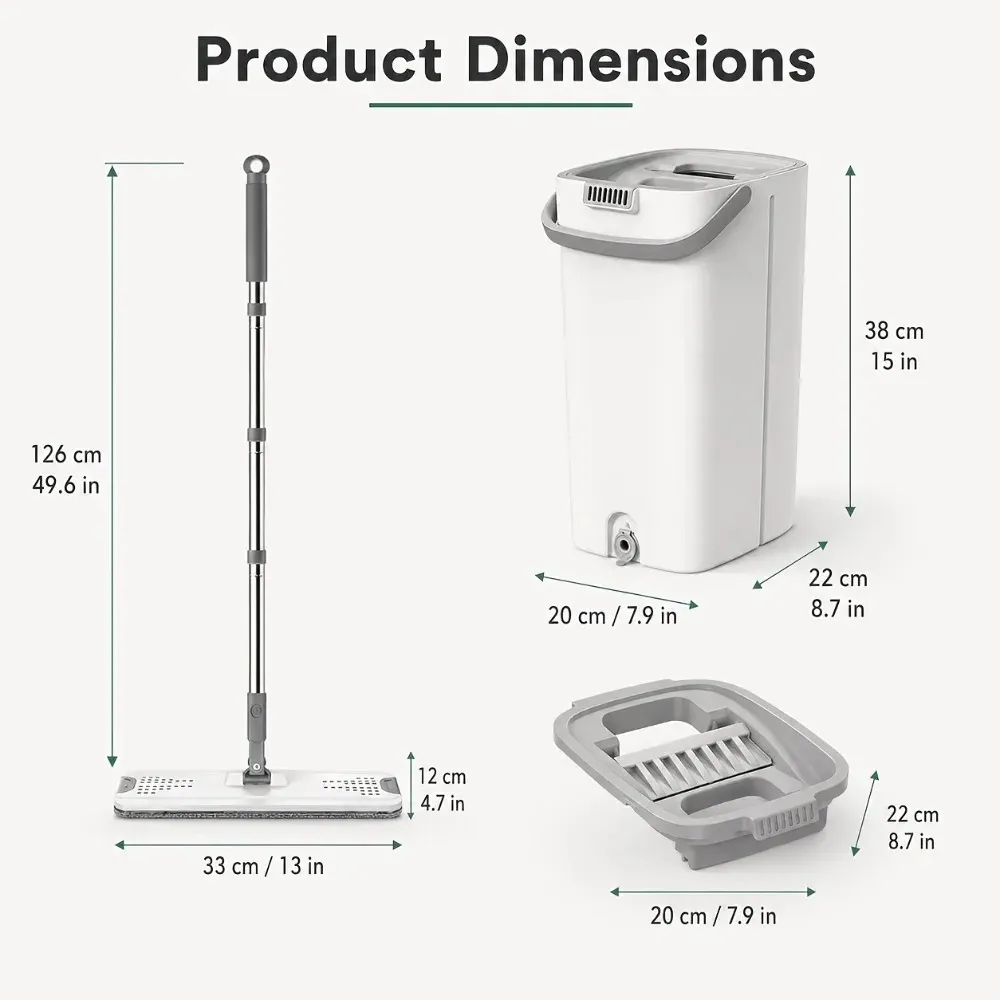 Ensemble seau et balai serpillière plat à essorage sans contact, avec 6 tampons en microfibre lavables, pivotant à 360°, pour nettoyage humide et sec 6