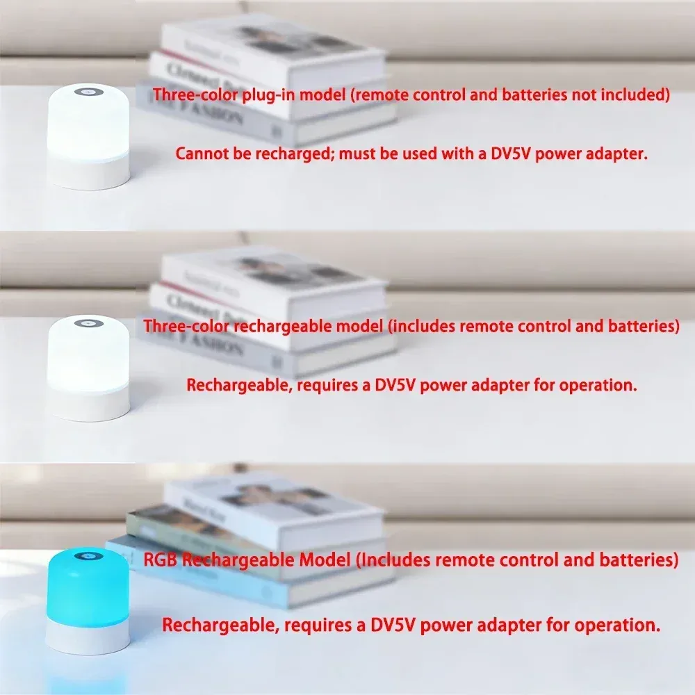 Lampe de nuit LED tactile à intensité variable, rechargeable ou filaire, couleurs RGB 3
