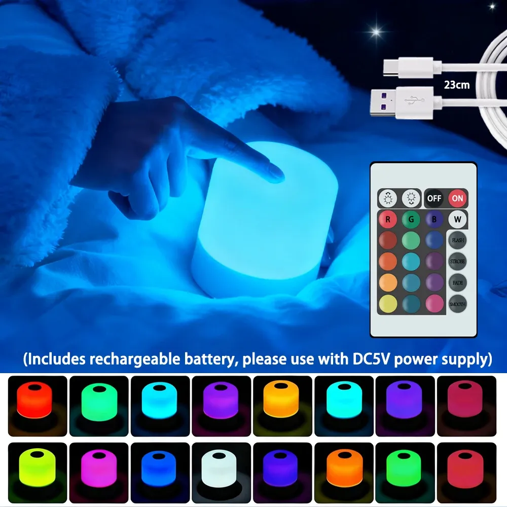 Lampe de nuit LED tactile à intensité variable, rechargeable ou filaire, couleurs RGB 7