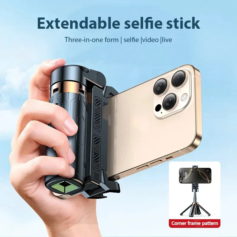 Perche à selfie trépied compacte et pliable pour téléphone, avec télécommande Bluetooth amovible 2