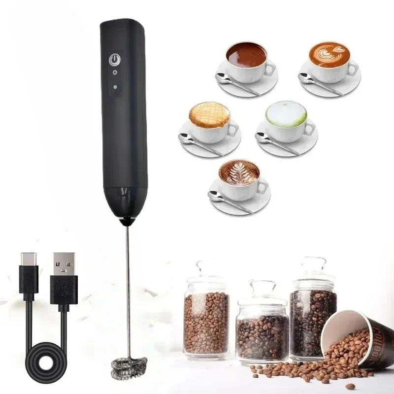 Mousseur à lait USB rechargeable, 3 vitesses, mini fouet électrique pour café et œufs