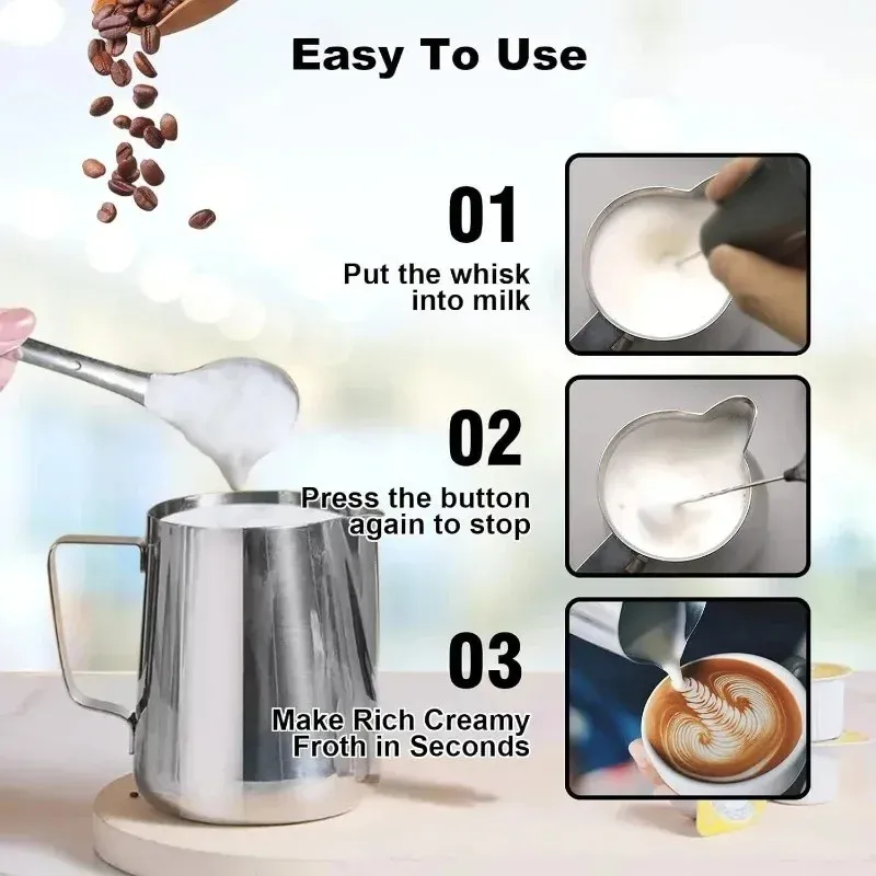 Mousseur à lait USB rechargeable, 3 vitesses, mini fouet électrique pour café et œufs 4