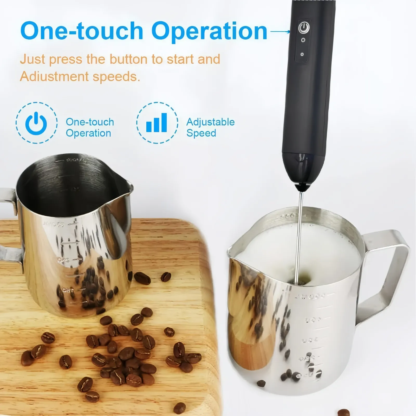 Mousseur à lait USB rechargeable en situation