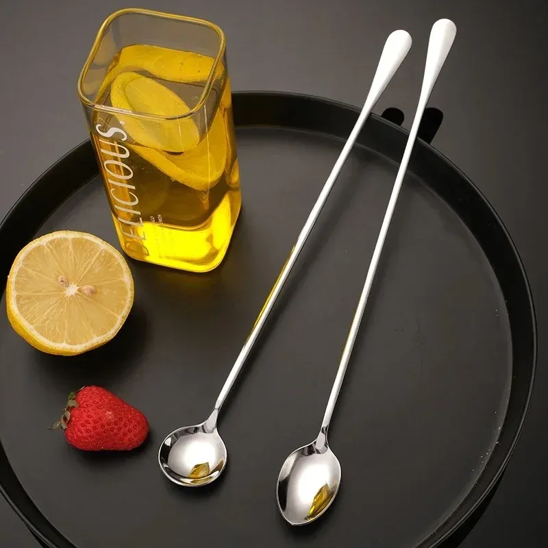Cuillère à glace allongée en acier inoxydable, 30 cm, à bout arrondi, cuillère mélangeuse pour cocktails, boissons chaudes et froides 3