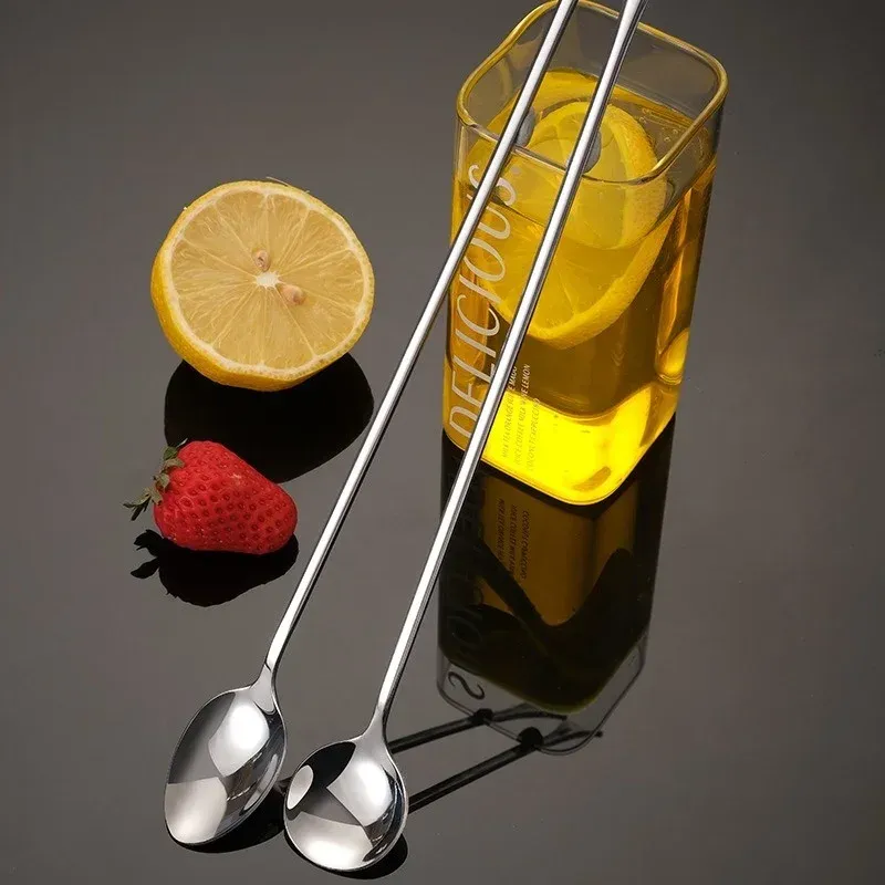 Cuillère à glace allongée en acier inoxydable, 30 cm, à bout arrondi, cuillère mélangeuse pour cocktails, boissons chaudes et froides 2