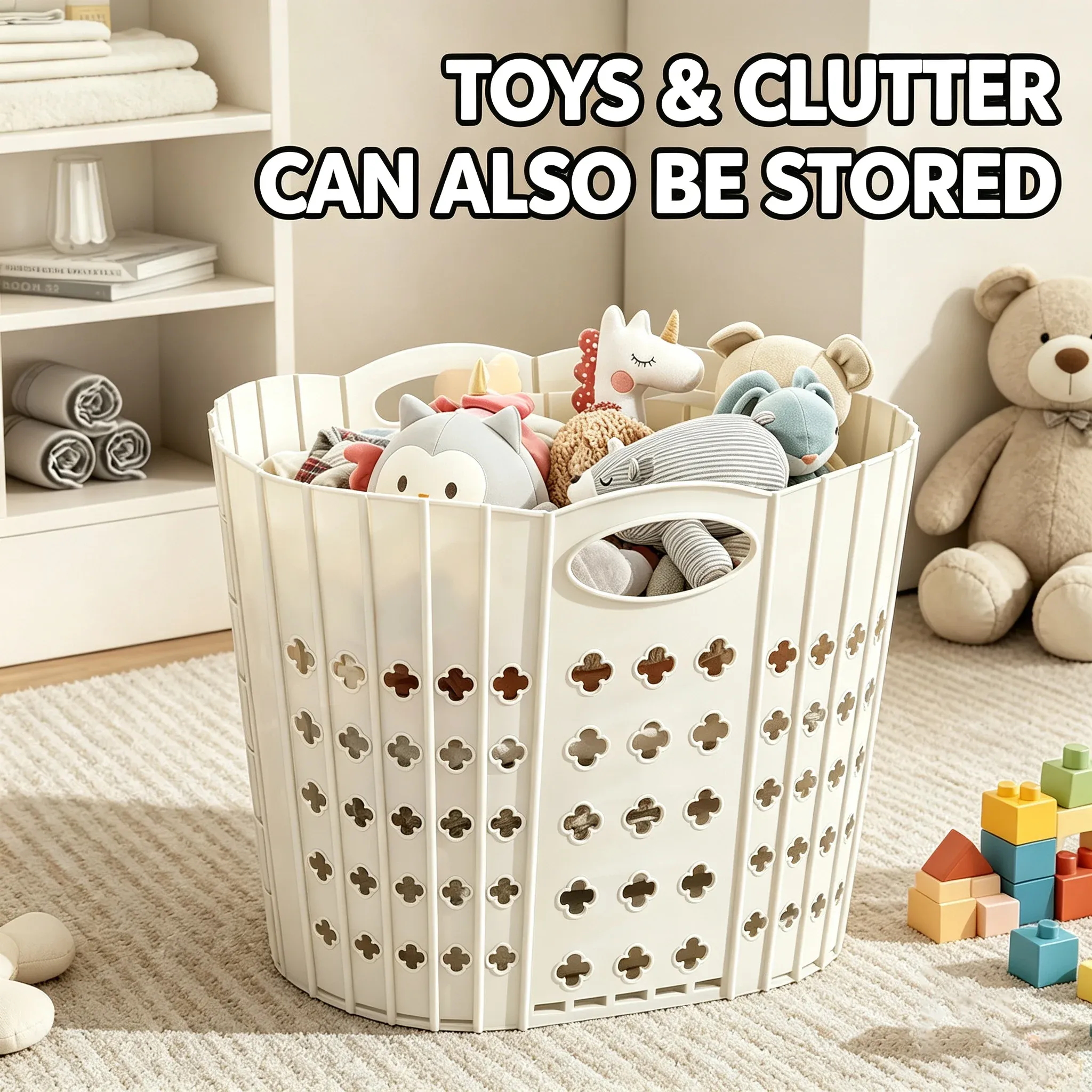 Panier à linge pliable avec poignée – Rangement compact pour vêtements, jouets et articles divers 4