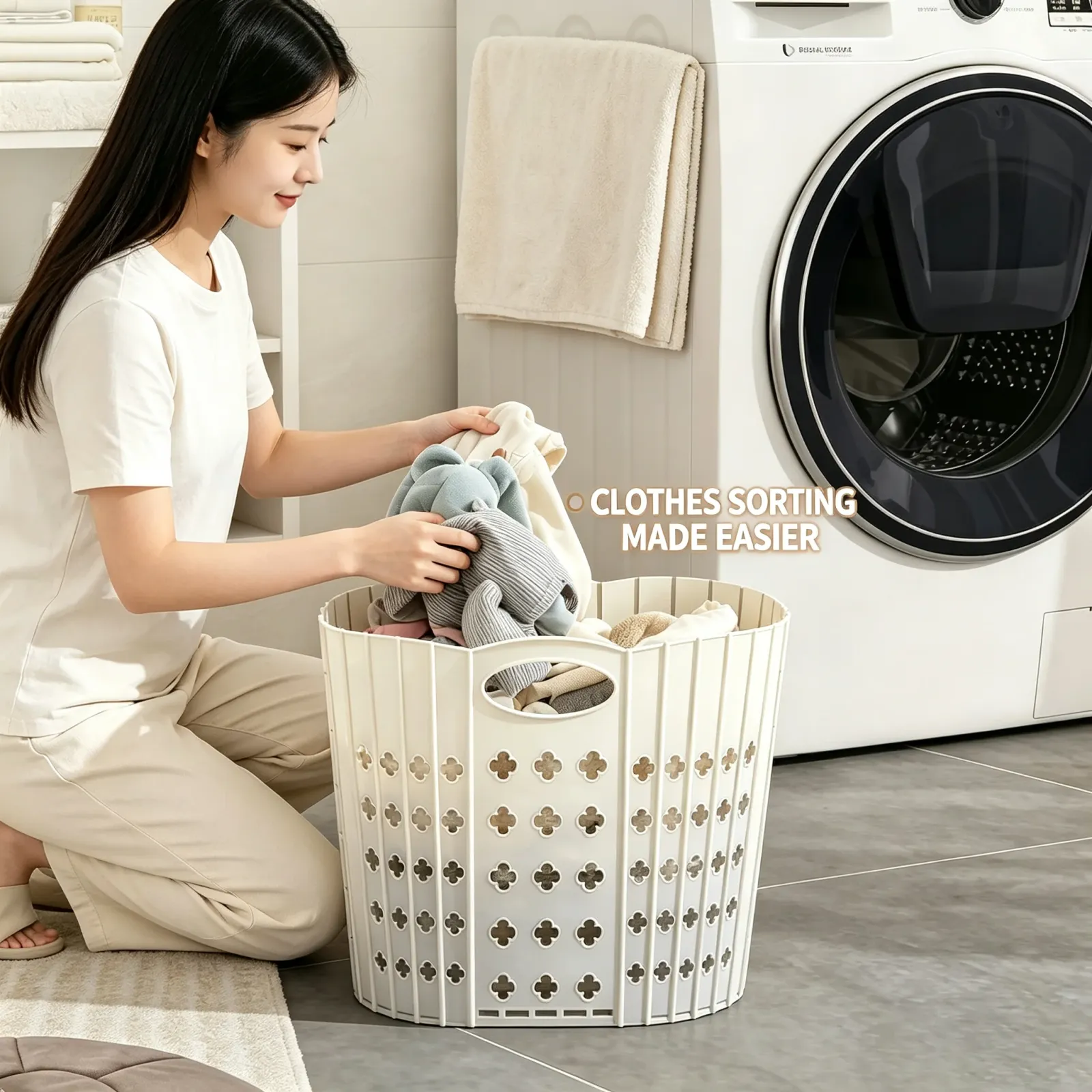 Panier à linge pliable dans un appartement moderne