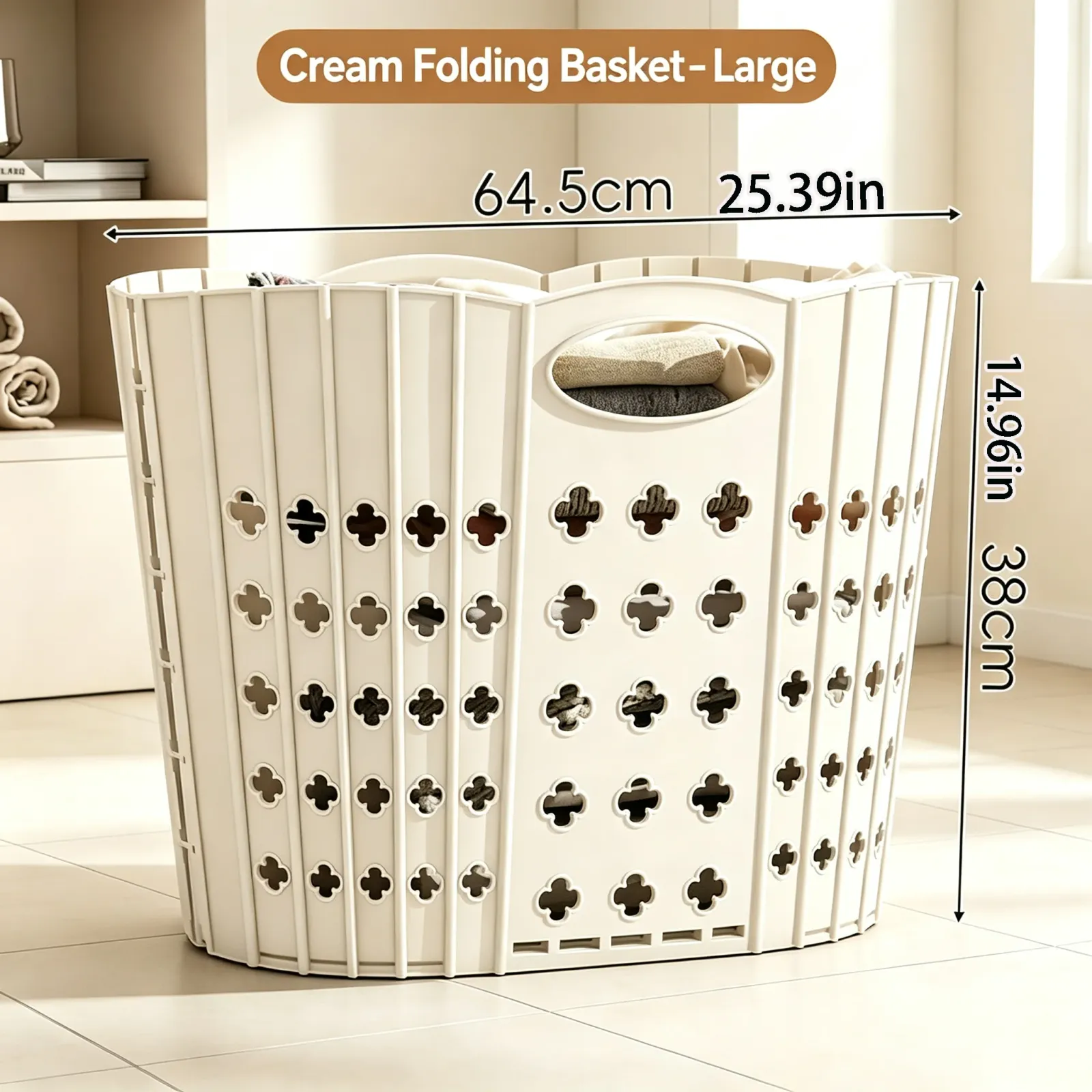 Panier à linge pliable vu de face, design épuré
