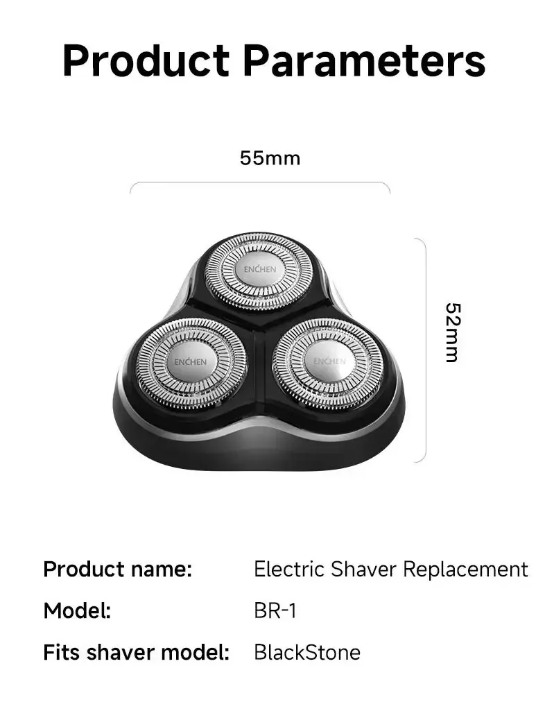 ENCHEN Tête de rechange pour rasoir électrique Blackstone BR-1, 1 pièce, Argent, lames flottantes 3D à triple tranchant 5