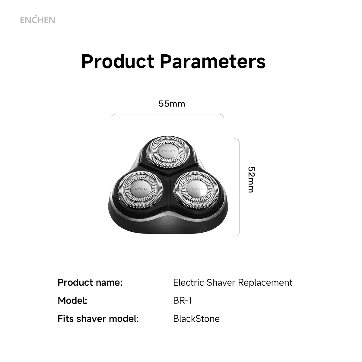 ENCHEN Tête de rechange pour rasoir électrique Blackstone BR-1, 1 pièce, Argent, lames flottantes 3D à triple tranchant 7