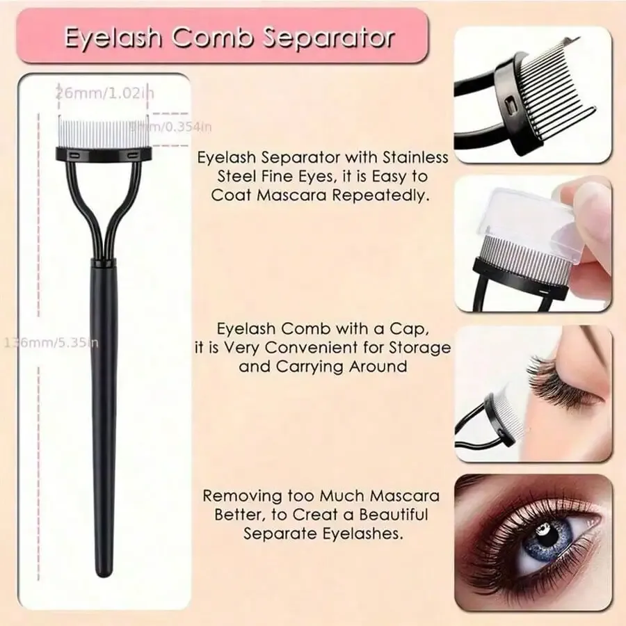Kit de soin des cils 11 en 1 : recourbe-cils avec séparateur, brosse à cils, brosse à sourcils et 4 recharges de tampons en silicone 3