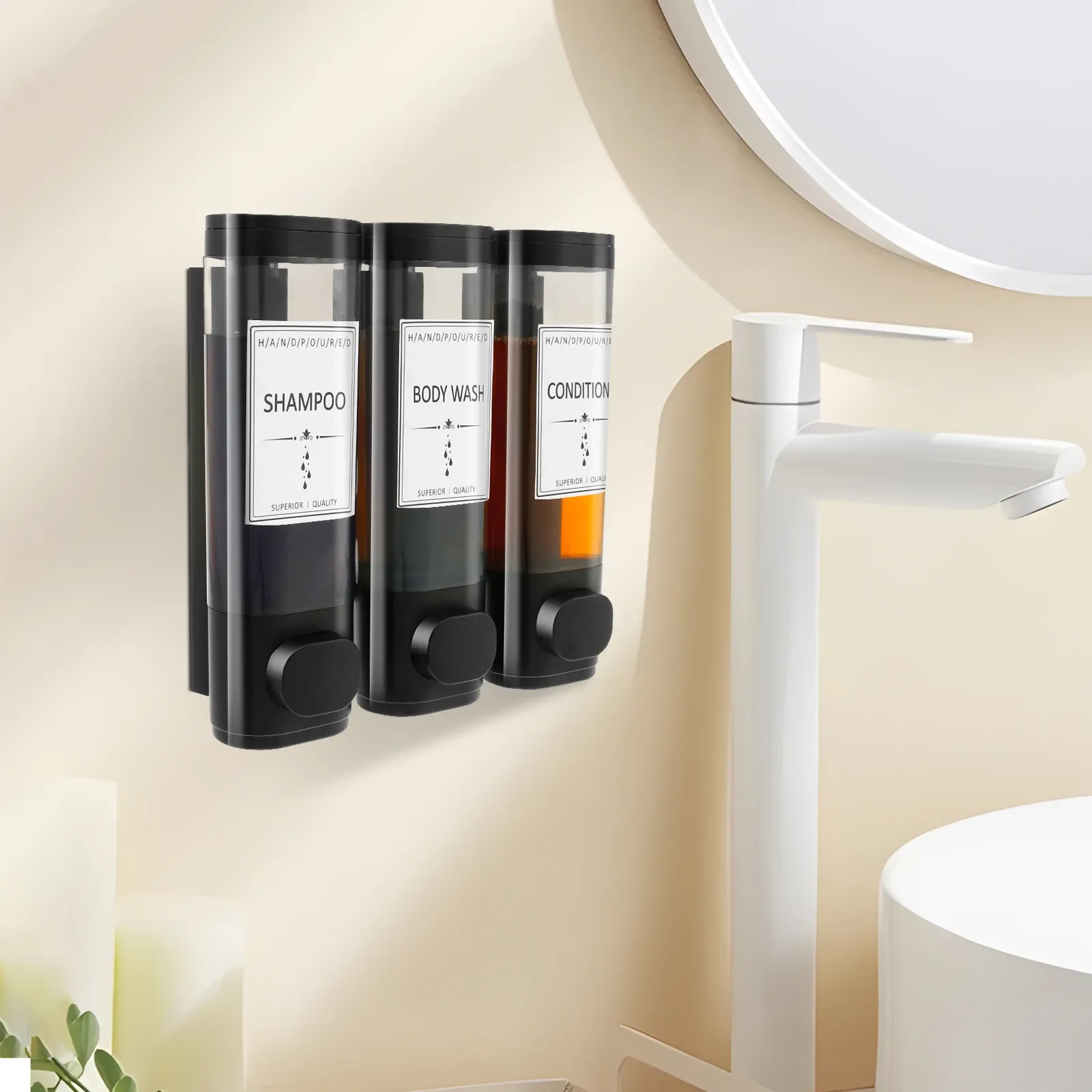 Distributeur de savon mural pour salle de bains, shampoing et après-shampooing, distributeur de gel douche, flacon pour salle de bains, cuisine, hôtel 2