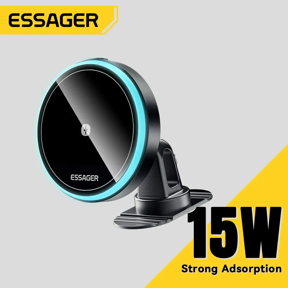 Support magnétique sans fil Essager 15 W pour voiture, rotation à 360°, chargeur à induction pour iPhone 15, 14, 13 Pro et Samsung