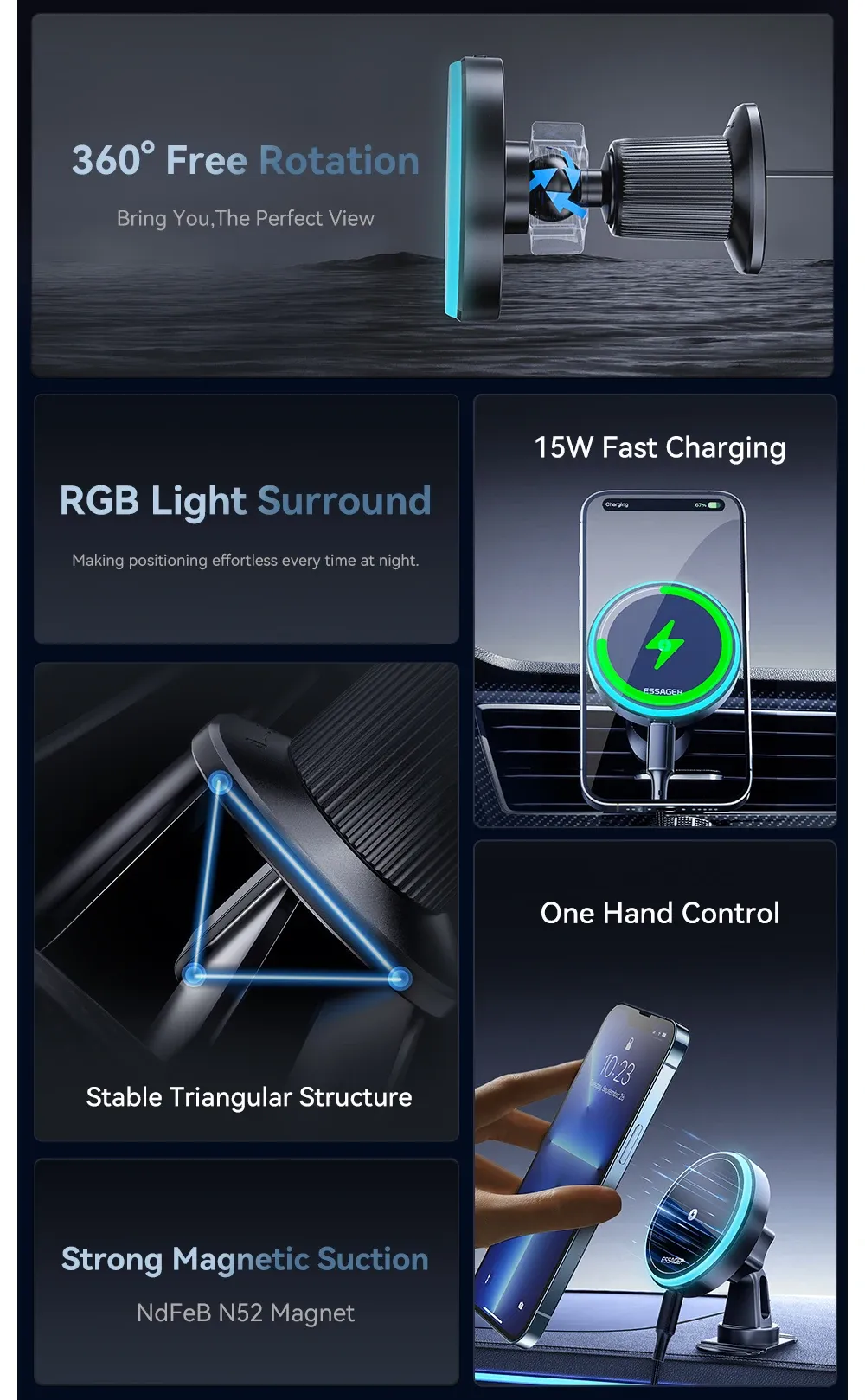 Support magnétique sans fil pour voiture, détail du design