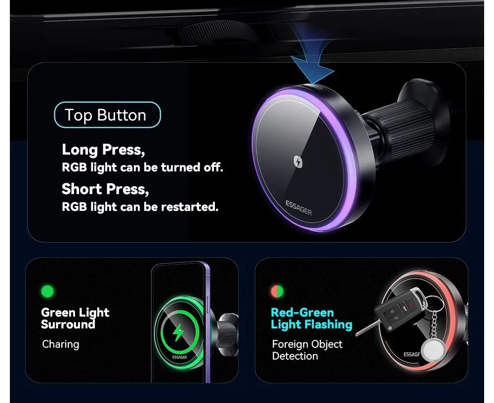 Support magnétique sans fil pour voiture, compatibilité smartphone