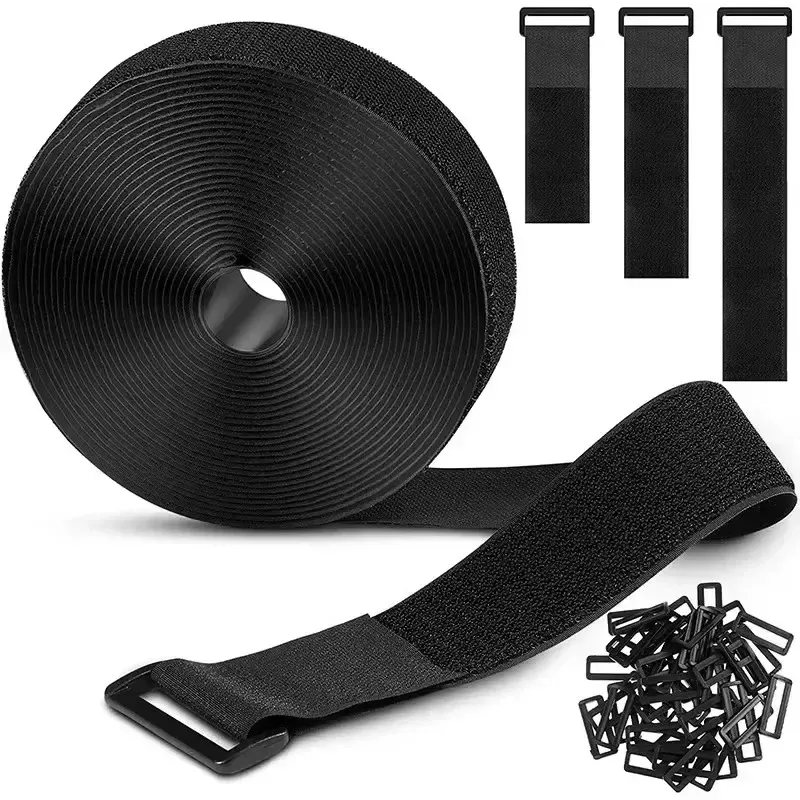 Sangles auto-agrippantes réutilisables en nylon avec boucles, attaches de fixation pour câbles, bande de fixation réglable, gestion des câbles de bureau 2