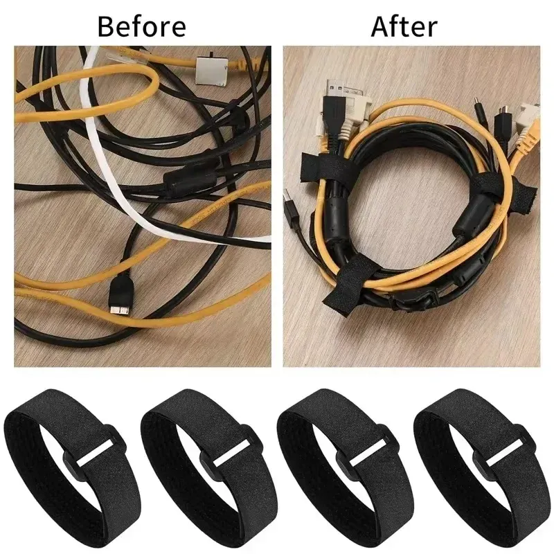 Sangles auto-agrippantes réutilisables en nylon avec boucles, attaches de fixation pour câbles, bande de fixation réglable, gestion des câbles de bureau 5