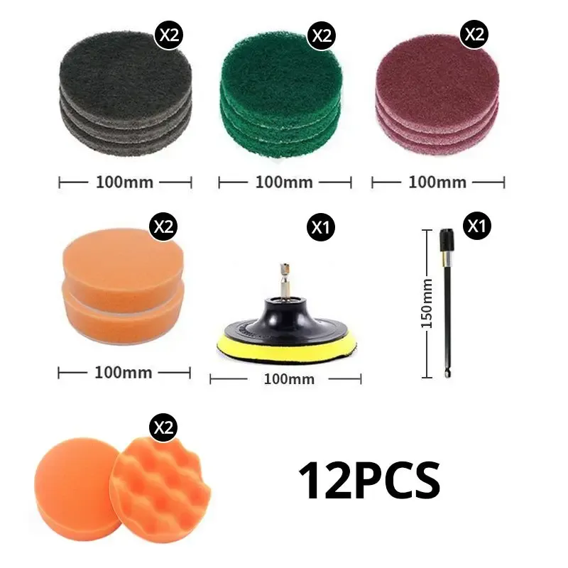 Ensemble de 12 pièces pour brosse de forage, avec brosse de nettoyage électrique et éponge de gommage, pour joints de sol, carrelage, salle de bains et cuisine 6