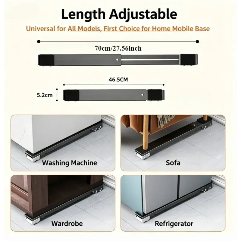 Base à roulettes réglable pour appareils mobiles, support de lave-linge robuste, support de déplacement pour réfrigérateur et sèche-linge, support antidérapant, 2 pièces 6