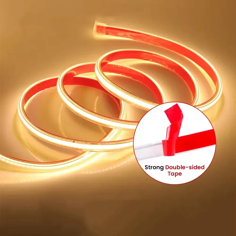 Bande LED COB 220 V avec prise européenne, ruban lumineux flexible pour la décoration de la cuisine et de la maison (avec ou sans interrupteur) 3