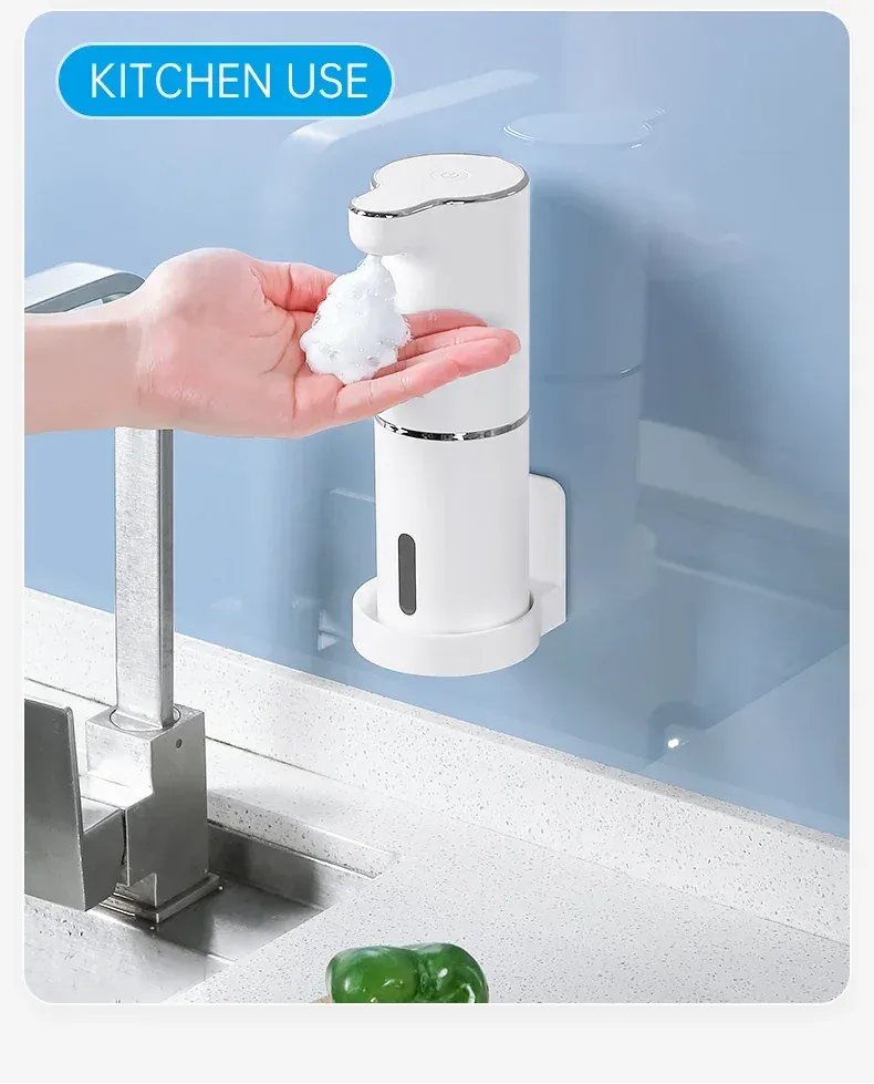 Distributeur automatique de savon en mousse pour salle de bain, rechargeable par USB, en ABS blanc de haute qualité 2