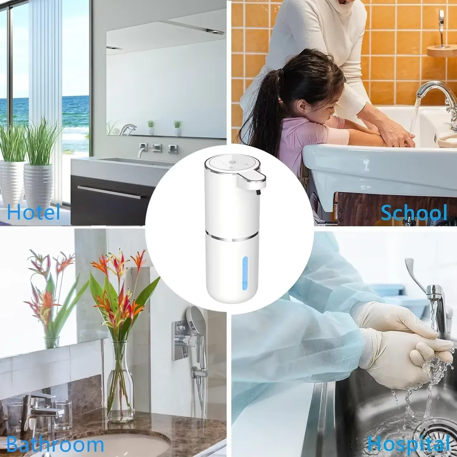 Distributeur automatique de savon en mousse pour salle de bain, rechargeable par USB, en ABS blanc de haute qualité 5