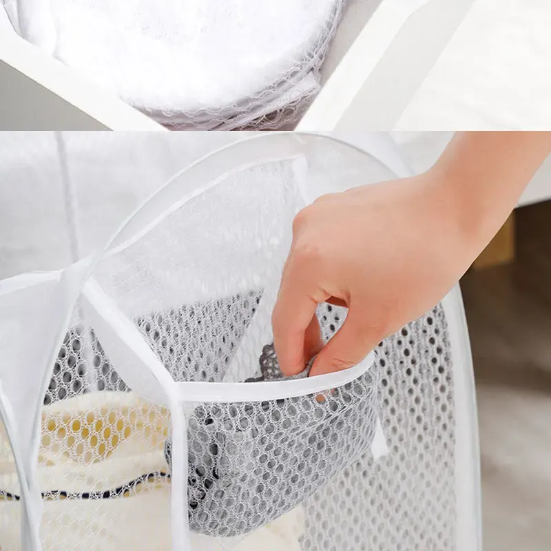 Panier à linge pliable en maille vue de dessus