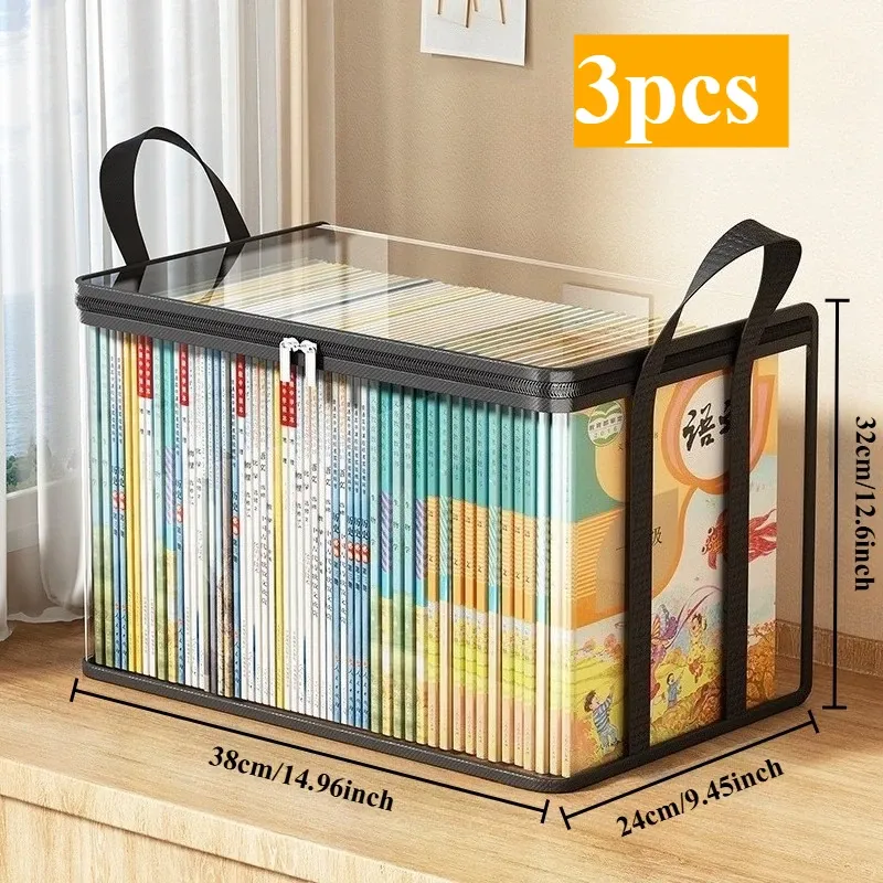 Boîtes de rangement transparentes avec couvercle rabattable, grands bacs rectangulaires pour livres et vêtements, en plastique durable 1