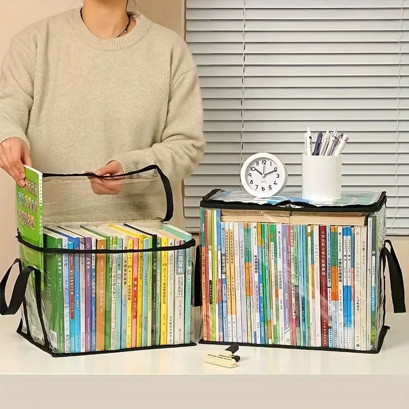 Boîtes de rangement transparentes avec couvercle rabattable, grands bacs rectangulaires pour livres et vêtements, en plastique durable 2
