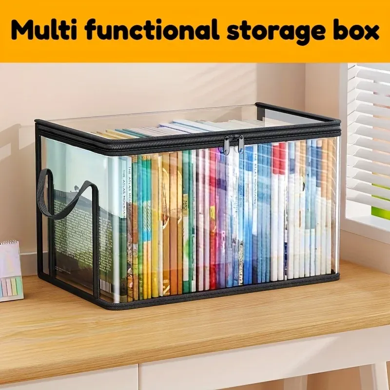 Boîtes de rangement transparentes avec couvercle rabattable, grands bacs rectangulaires pour livres et vêtements, en plastique durable 4