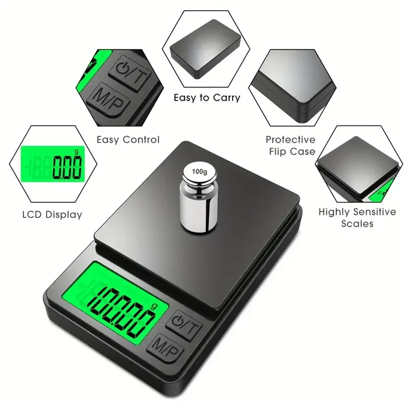 Balance de poche de précision 1000 g × 0,1 g, numérique, pour bijoux, aliments, onces et grains, avec écran LCD rétroéclairé, mini balance de voyage 5