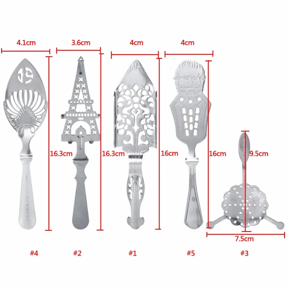 Accessoires à Absinthe en Acier Inoxydable : Cuillères, Passoire, Shaker à Cocktail et Filtre 2