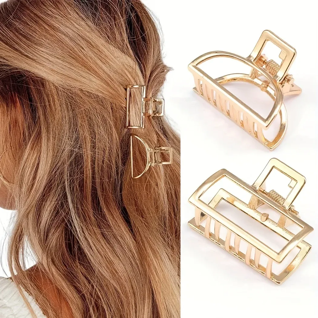 Pince à cheveux géométrique en métal doré, mini cœur évidé, antidérapante, design simple et moderne pour femmes et filles, usage quotidien 3