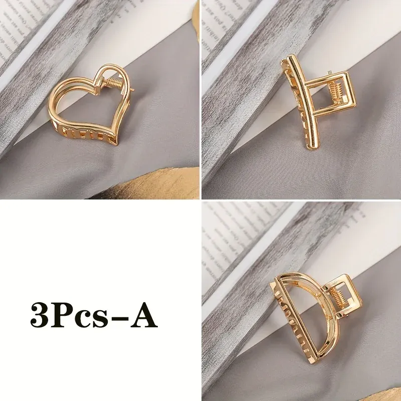 Pince à cheveux géométrique en métal doré, mini cœur évidé, antidérapante, design simple et moderne pour femmes et filles, usage quotidien 14