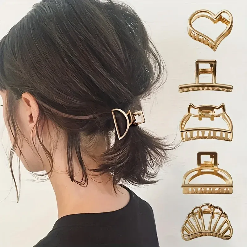 Pince à cheveux géométrique en métal doré, mini cœur évidé, antidérapante, design simple et moderne pour femmes et filles, usage quotidien 11