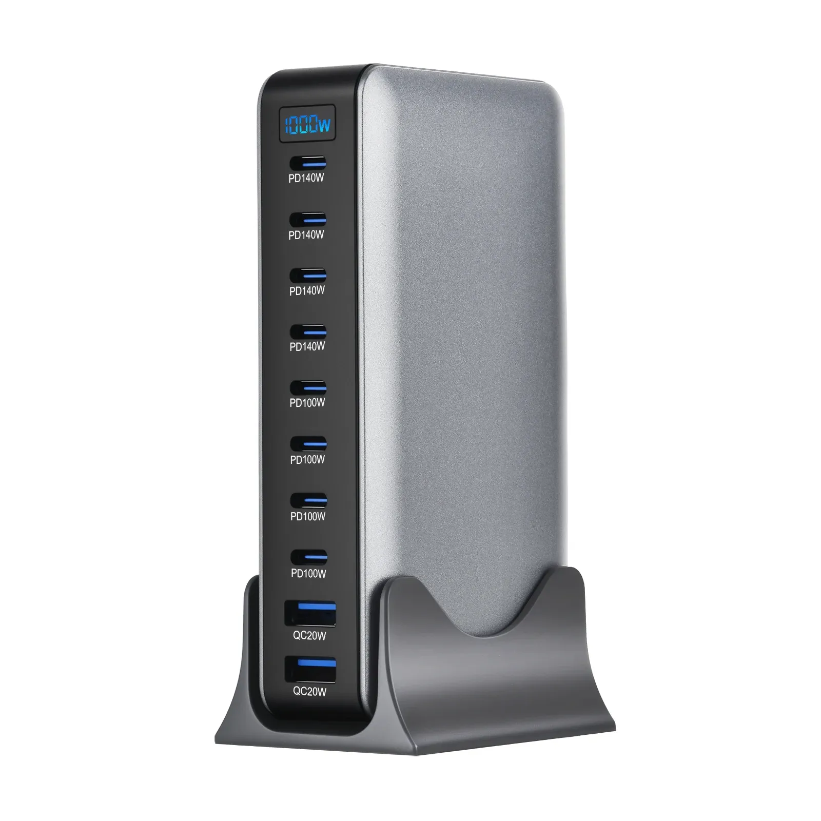 Station de charge de bureau GaN 1000 W, 10 ports, 140 W USB-C PD pour ordinateur portable MacBook Pro, 100 W pour tablette et téléphone, hub USB multiport 2