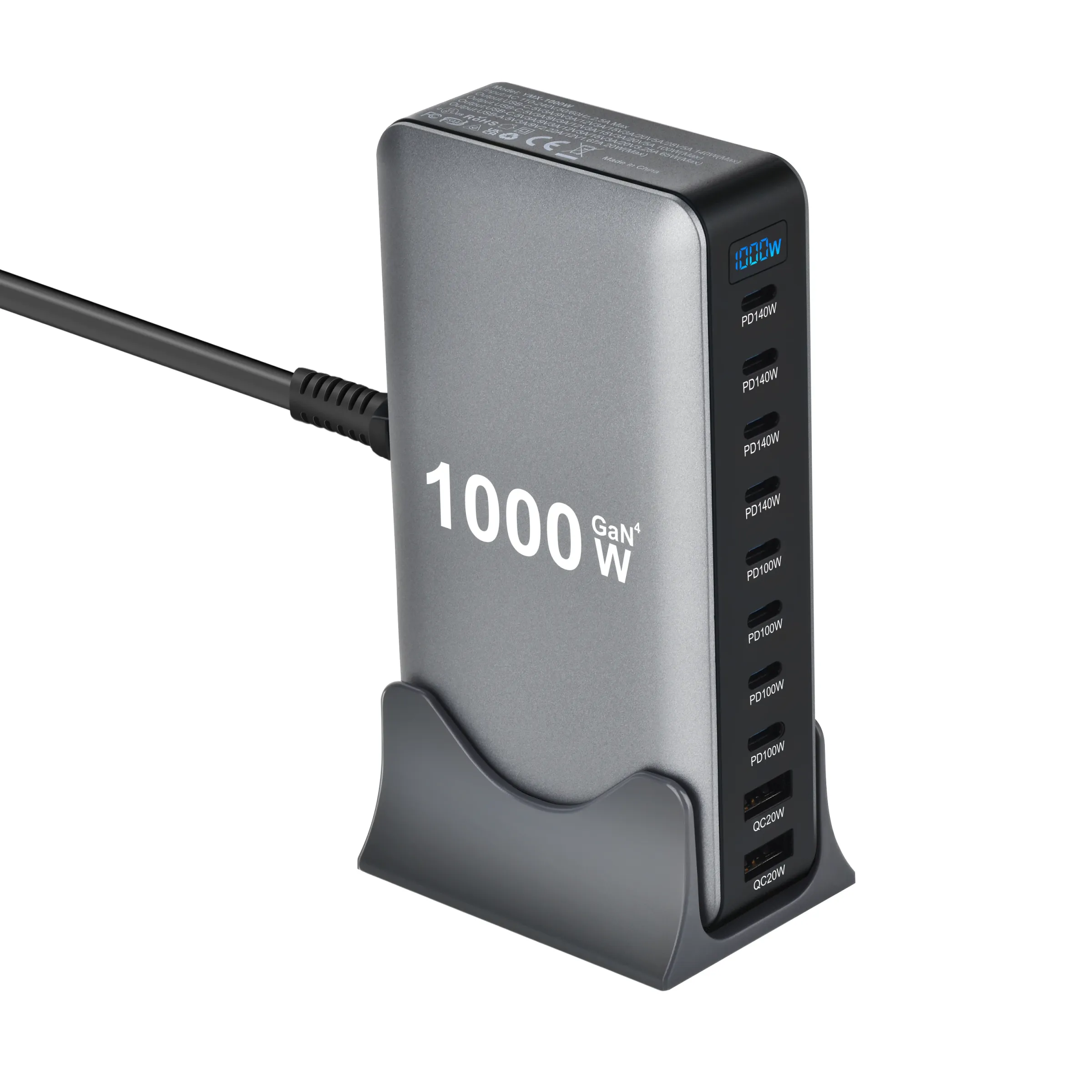Station de charge de bureau GaN 1000 W, 10 ports, 140 W USB-C PD pour ordinateur portable MacBook Pro, 100 W pour tablette et téléphone, hub USB multiport 5