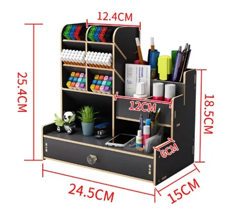 Organisateur de bureau en bois de grande capacité, porte-stylo, boîte de rangement pour bureau à domicile et école, bricolage 7