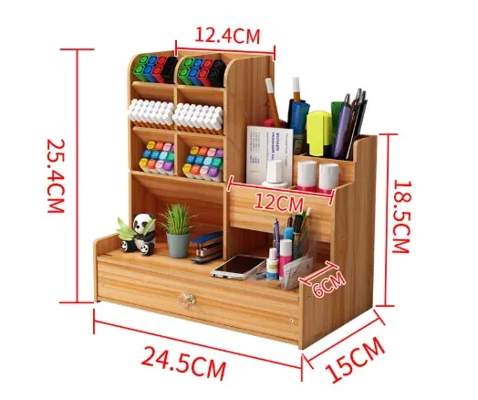 Organisateur de bureau en bois de grande capacité, porte-stylo, boîte de rangement pour bureau à domicile et école, bricolage 8