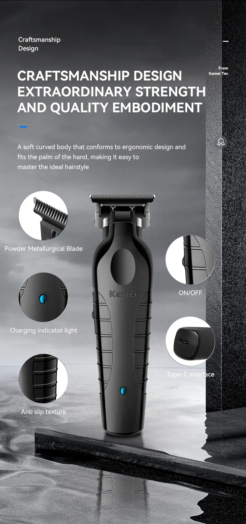 Tondeuse Kemei KM-2299 sous différents angles
