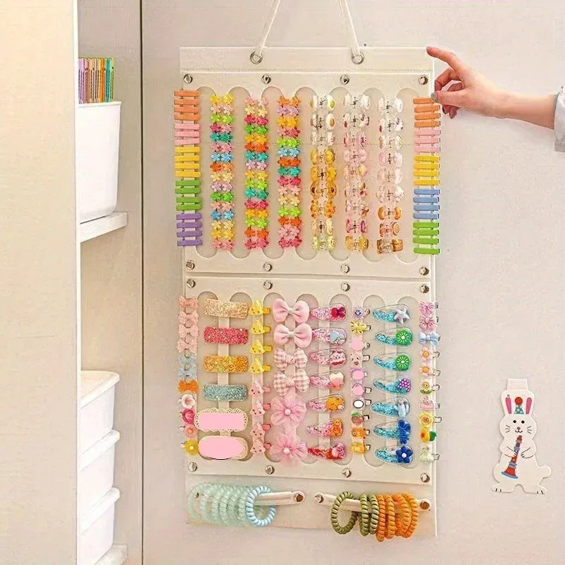 Organisateur mural suspendu pour accessoires capillaires : rangement pour nœuds, pinces, élastiques et lunettes 8