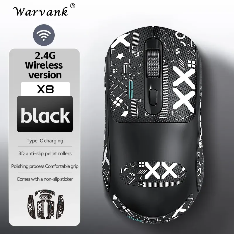Warvank X8 Souris de jeu sans fil 500 mAh, USB Type-C, souris de bureau rechargeable compatible avec les ordinateurs portables et de bureau 2