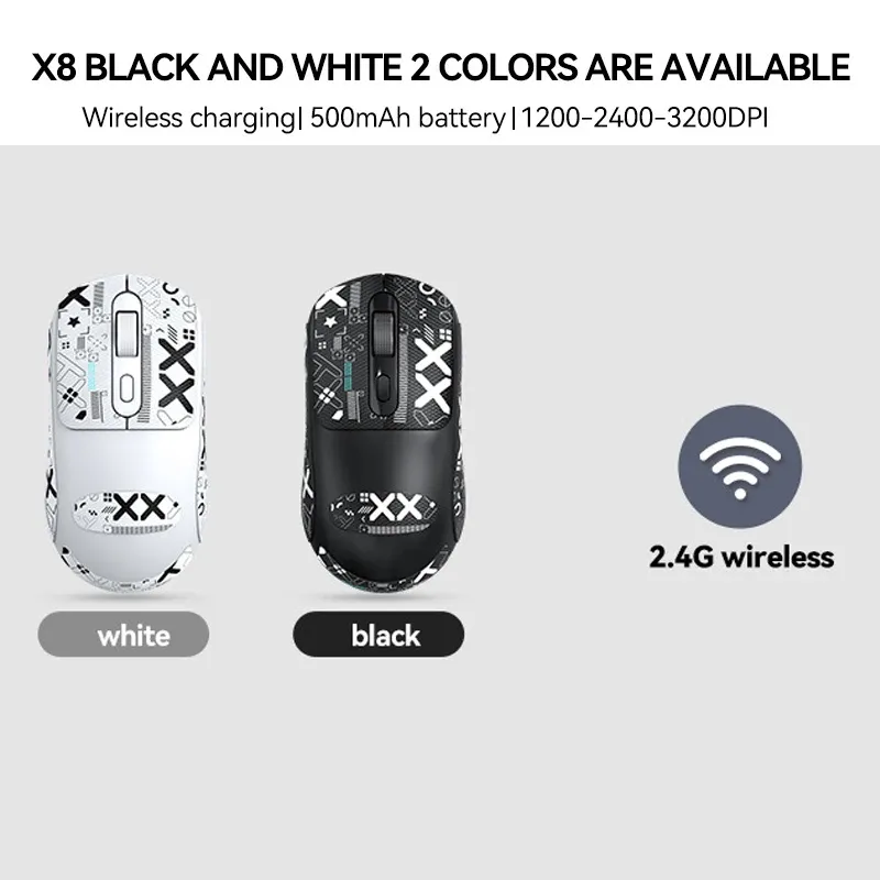 Warvank X8 Souris de jeu sans fil 500 mAh, USB Type-C, souris de bureau rechargeable compatible avec les ordinateurs portables et de bureau 5