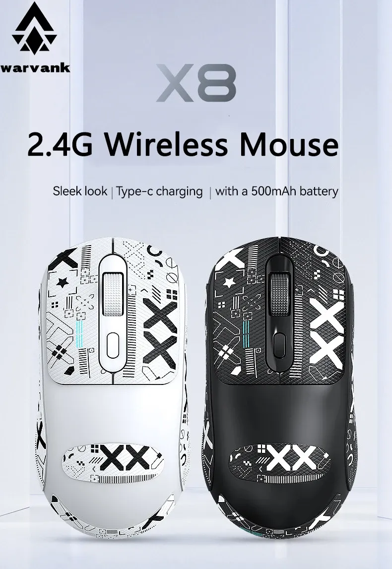 Souris de jeu sans fil Warvank X8 en vue de présentation