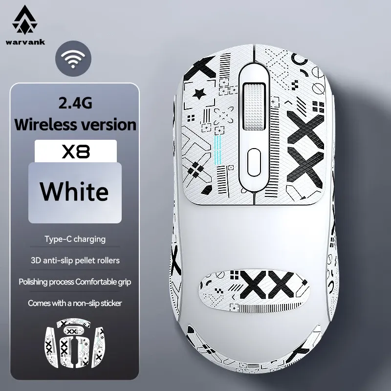 Warvank X8 Souris de jeu sans fil 500 mAh, USB Type-C, souris de bureau rechargeable compatible avec les ordinateurs portables et de bureau 7