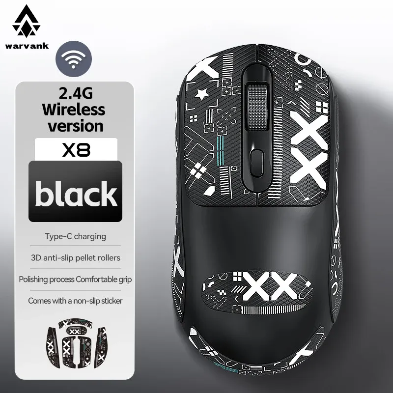 Warvank X8 Souris de jeu sans fil 500 mAh, USB Type-C, souris de bureau rechargeable compatible avec les ordinateurs portables et de bureau 8
