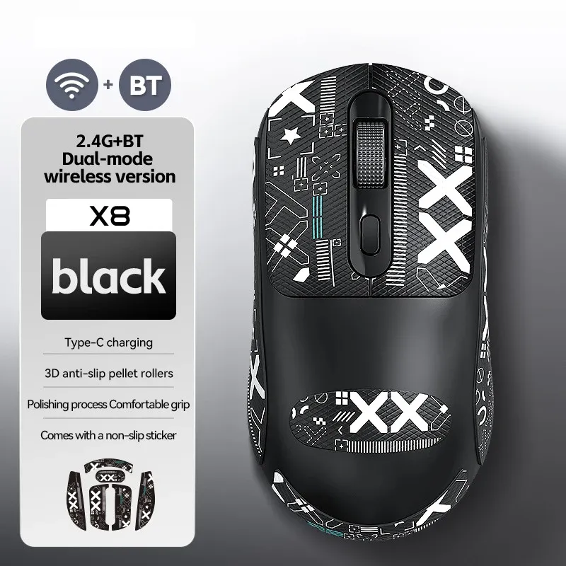 Warvank X8 Souris de jeu sans fil 500 mAh, USB Type-C, souris de bureau rechargeable compatible avec les ordinateurs portables et de bureau 9