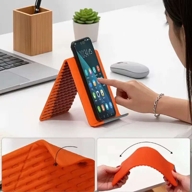 Support de téléphone portable en silicone pliable et flexible, support de bureau multi-angles réglable et portable pour iPhone, iPad, ordinateur portable, tablette 2