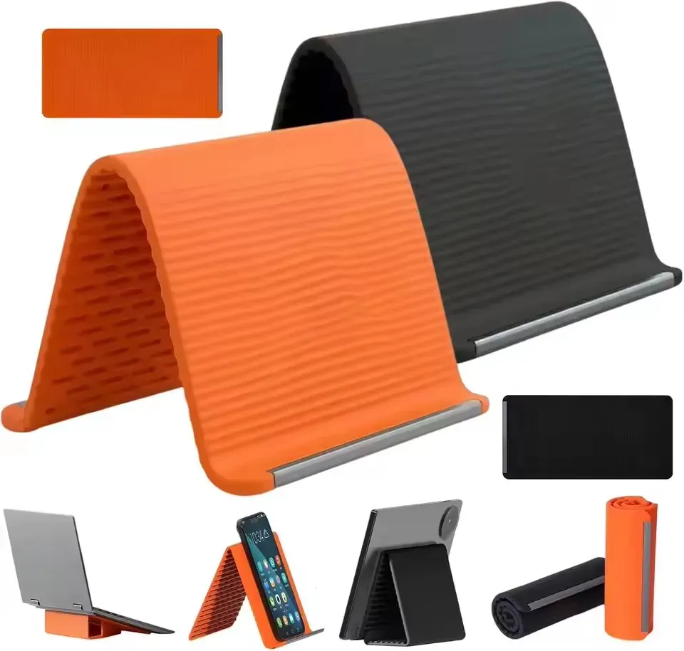 Support de téléphone portable en silicone pliable et flexible, support de bureau multi-angles réglable et portable pour iPhone, iPad, ordinateur portable, tablette