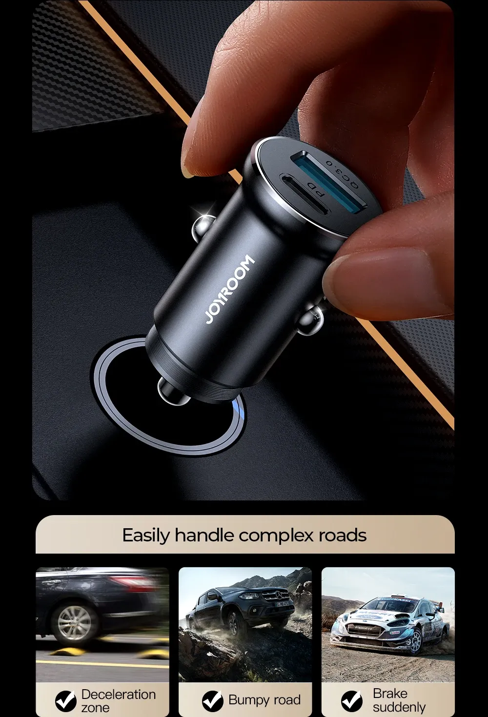 Chargeur de voiture Joyroom, mise en valeur du produit